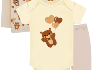 KIT BODY INFANTIL 3 PEÇAS SUEDINE URSO