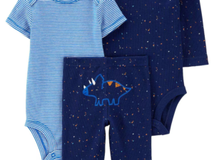 Conjunto longo bebê 3 peças dinossauro listrado azul | Carter's