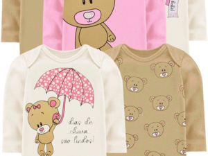 KIT BODY BEBÊ 5 PEÇAS SUEDINE URSO ORANGO